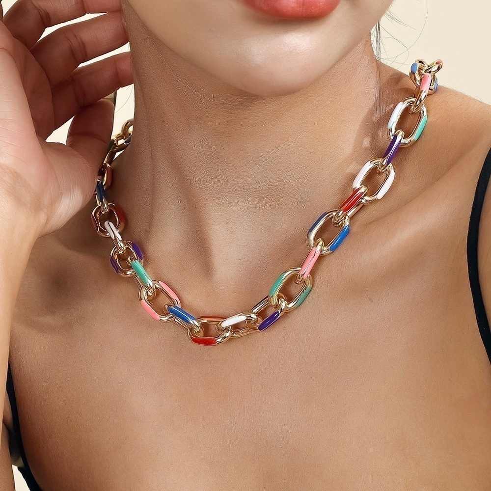 New Chunky Gold Color Block Chain Necklace